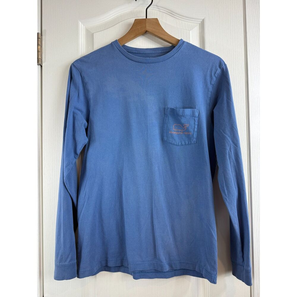 Vineyard Vines Long Sleeve Whale Pocket T Shirt Blue Orange Adult XS